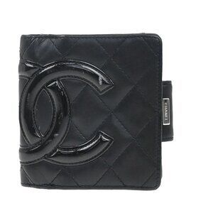 CHANEL CC Logo Cambon Bifold Wallet Leather Black Pink France 30KP049
